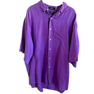Mens Daniel Cremieux Linen Dress Shirt XL Purple Button Short Sleeve Resortwear